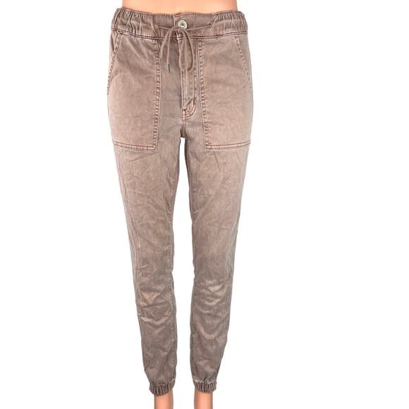 American Eagle Tan Beige Drawstring Cargo Skinny  Zip Utility Jogger Pants Sz 6 - Picture 1 of 5